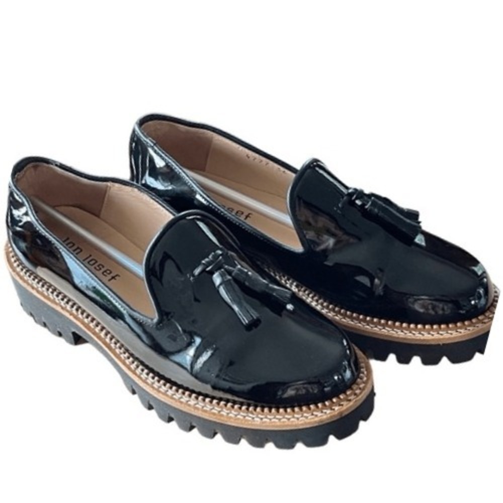 Jon Josef Black Patent Leather Tassel Loafers Lug‎ Sole Chunky Platform Shoes